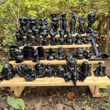 39pcs A suit of Natural obsidian quartz carved crystal Halloween skull healing picture