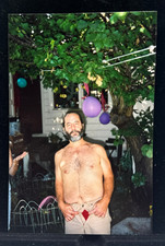 Vintage old found photo 1980's Color Shirtless Bearded Man Balloons Gay Interest picture