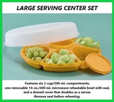 Tupperware LARGE SERVING CENTER SET Papaya Divided Tray/Serving Bowl/Cover ~ NEW picture