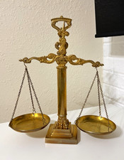 Vintage Ornate Gold-Tone Balance Scale 16.5” Two Pan Decorative Décor picture