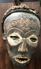 Antique Hand-Carved African Wooden Mask Wall Decor with Rope Hanger picture