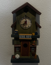 School Theme House-Shaped Wood Wall Clock Analog Arabic Numerals Green/Brown picture