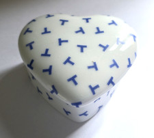 RARE Tiffany & Co Porcelain Heart Trinket Box Ring Dish w Lid, iconic T pattern picture
