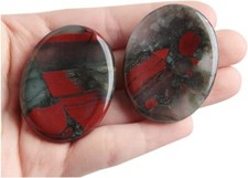 Acxico 2Pcs Natural Bloodstone Jasper Palm Stone Rock Crystal Healing Reiki Pol picture
