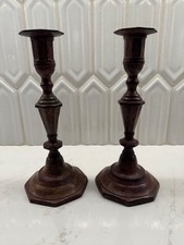  Pair of traditional turned metal candlesticks picture