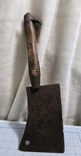 Antique Hand Forged Butcher Cleaver Hog Bone Splitter 2.4 Lbs Turned Wood Handle picture