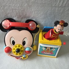 Vintage 80s Mickey Mouse Jack In The Box Phone Toys Mattel Clairbois picture