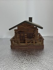 Vintage Log Cabin Trinket Box Wooden Green Roof Hinged Roof To Put Trinkets In picture