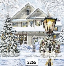 (2255) TWO Paper LUNCHEON Decoupage Art Craft Napkins  CHRISTMAS HOME HOUSE SNOW picture