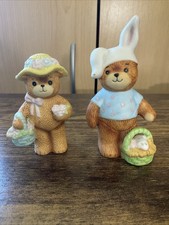 Vintage 1980 & 1982 Lucy & Me Porcelain Teddy Bears in Easter Costumes Lot Of 2 picture