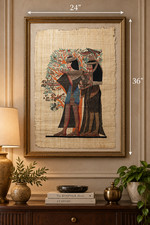 Large 36x24 Egyptian Papyrus Royal Women Birds Tree Painting Signed Egypt  picture