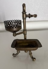 Vintage Victorian Brass Shaving Stand With Brush Or Cup Holder And Soap Holder picture