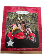 Hallmark Keepsake Magic Ornament 1997 Motorcycle Chums Santa and Reindeer picture