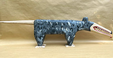 Hand Carved Painted Folk Art Possum with 3 babies Signed M. Atkins 2001 picture