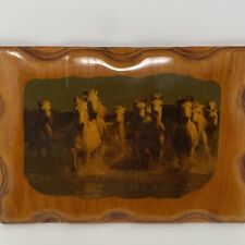 Vintage White Horses Decoupage Picture  Lacquered Wood Plaque Rectangular picture