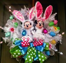 Mickey and Minnie Mouse Easter Bunny Disney Wreath Spring Front Door Decor 24