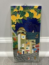 Vtg Capri Sign Italy Ceramic Hand Painted Wall Tile Port City Coast Lemons 9x5 picture