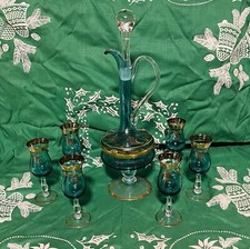 Estate Sale Vintage  1950’s Italian Murano Venetian Turquiose  24K Gold 8 Piece picture