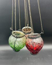3 Vintage Bohemian Glass Hanging Votive Candle Holders READ picture