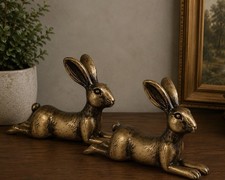 Pair Of Antique Gold Bunny Rabbit Bookends Vintage Style Bookends Shelf Sitter picture