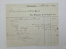 1877 antique WHARTON R.R. SWITCH CO phila pa BOSTON PROVIDENCE railroad BILLHEAD picture