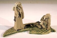 2 Mud Men On Leaf With Bag & Pipe Miniature Bonsai Figurine Ceramic 3