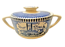 Currier & Ives Sugar Bowl Design Lid Blue White USA Royal China Dinnerware picture
