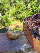 Olive wood Apple pipe with half bent fancy coffee acrylic stem. picture