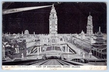 1906 VIEW OF DREAMLAND AT NIGHT CONEY ISLAND NEW YORK ANTIQUE POSTCARD #1 picture
