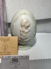 Precious Moments EGG on STAND Easter Porcelain We Are Gods Workmanship Vtg 1992 picture