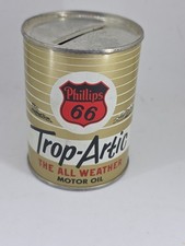 Vintage Phillips 66 TropArtic All Weather Metal Motor Oil Can Coin Bank picture