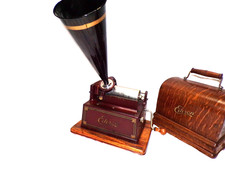 EDISON MODEL D MAROON GEM RED GEM PHONOGRAPH WITH HORN AND RECORDS picture
