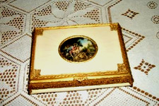 Antique Miniature Oil Painting Jewelry Casket Romantic Couple French Ormolu picture