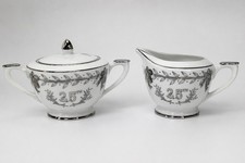 Lefton Vintage 25th Anniversary Sugar Bowl Creamer Set Silver Trim Japan picture