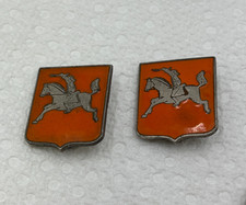 Vintage WWII Era A.H. Dondero Sterling Silver Enamel Horseman Shield Pins Pair picture