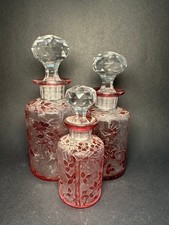 Antique Baccarat Eglantier Wild Rose Pink Cameo Crystal Perfume Bottles Set of 3 picture