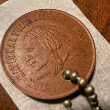 Vintage National Vulcanized Fibre Tag Wilmington Delaware Keychain Fob Token USA picture
