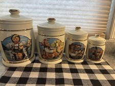 Danbury Mint MJ Hummel Canister Collection 1993 4 Pc Ivory & Gold picture