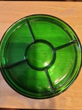 Paden City Glass Co Emerald Green Glo Divided 5 Part Relish Platter Round 10.25