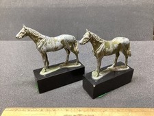 Vintage Cast Metal Horse Bookends on Black Rectangular Base picture