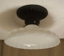 Antique Ceiling Light Cast Iron Vtg Flush Fixture Art Shade Restored USA #B34 picture