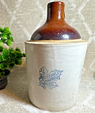Antique Western Stoneware Jug  Gray Glazed Body and brown Top  1900-1919 picture