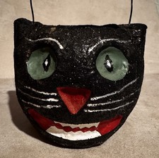 Vintage 1920’s-30’s Beautiful Black Cat Halloween Paper Mache Jack-O’-Lantern picture