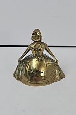 Vintage Solid Brass Bell Lady In Apron & Bonnet Holding Dress 2.5