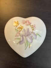Vintage Porcelain 3” Trinket Box Butterfly Iris Heart Shaped Made In Japan picture