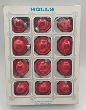 12 Holly Glass Ball Christmas Ornaments Red 1.75