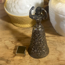 Antique Sterling .930 Hand Bell w/ Handle, Lion Head, Floral Pattern, Small picture