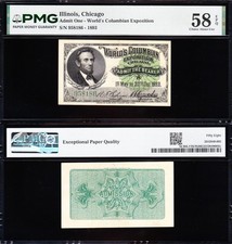 RARE High Grade 1893 Chicago World's Columbian Expo LINCOLN Ticket PMG 58 EPQ picture