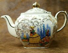 Vintage SADLER Mini Cube Teapot Crinoline Lady Cottage Garden Gold Trim 1930s  picture