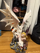 Fantasy White Dragon with Fairy Figurine Resin Statue Collectible picture